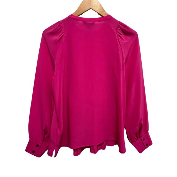 J Crew Blouse Silk Pink Magenta Long Sleeve Pleats Button Cuff Prep Office XS - Picture 3 of 16